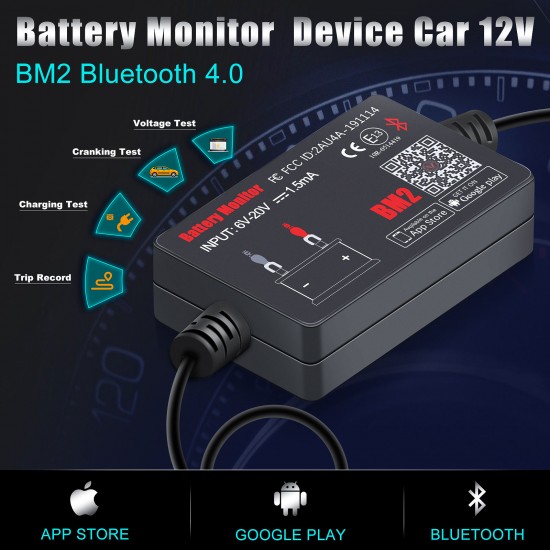 QUICKLYNKS Battery Monitor BM2​​ Bluetooth Battery Tester