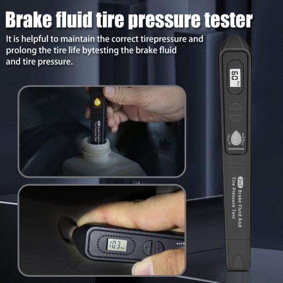 Brake Fluid Liquid Tester Pen & Tire Pressure Tester 2 in 1
