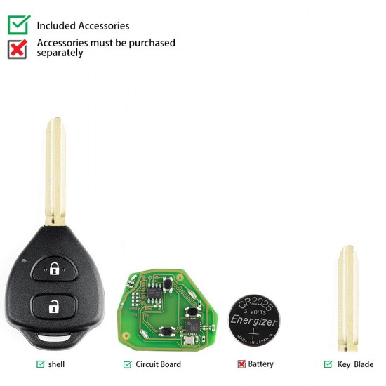 Xhorse Wire Universal Remote Key for Toyota Style Flat 2 Buttons XKTO05EN 5pcs/lot