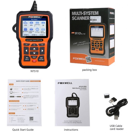 Foxwell NT510 Multi-System OBD2 Scanner Support Multi-Languages Ship From US