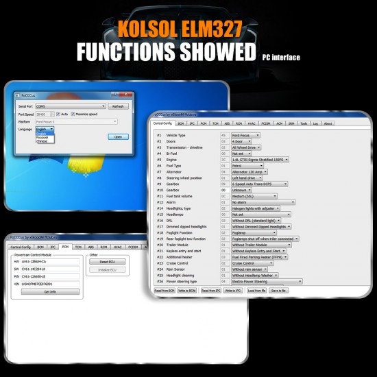 KOLSOL ELM327 Bluetooth OBD2 Scanner V1.5 ELM327 with Switch modified for Ford CH340+25K80 chip HS-C