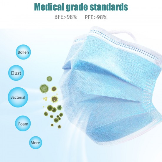 100pcs Disposable Protective Mask 3-layers CE Certified Free Shipping