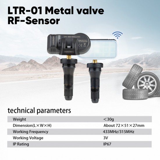 4pcs LAUNCH LTR-01 RF Sensor 315MHz & 433MHz TPMS Sensor Tool Metal & Rubber